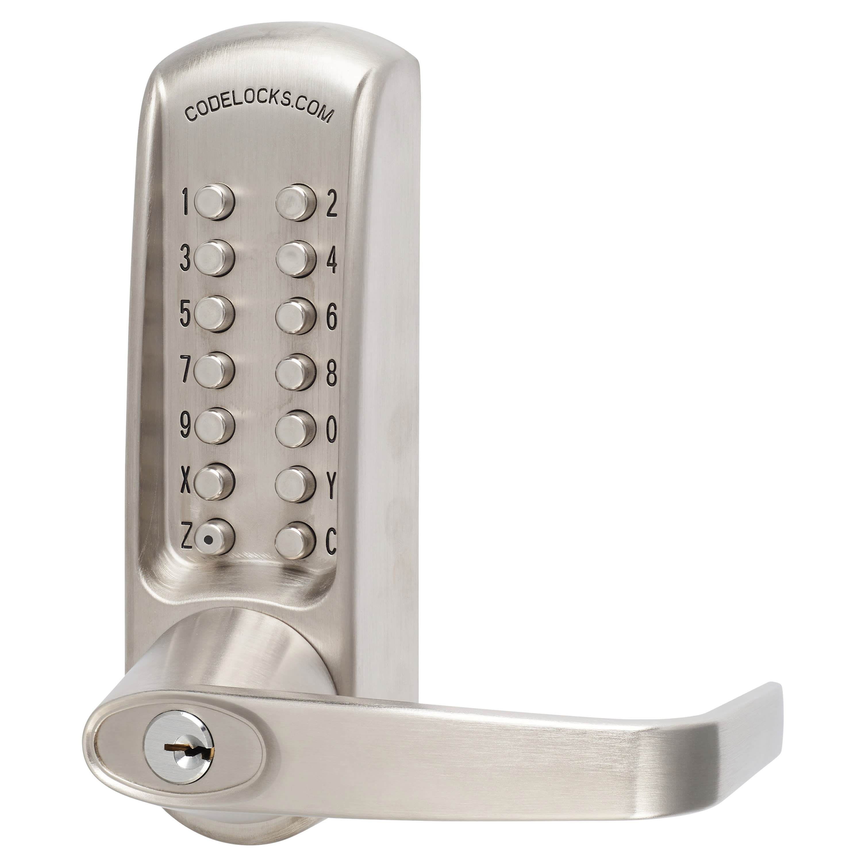 Push Button Code Lock and Latch with Key Override - Code Free - Brushed Steel - view 3