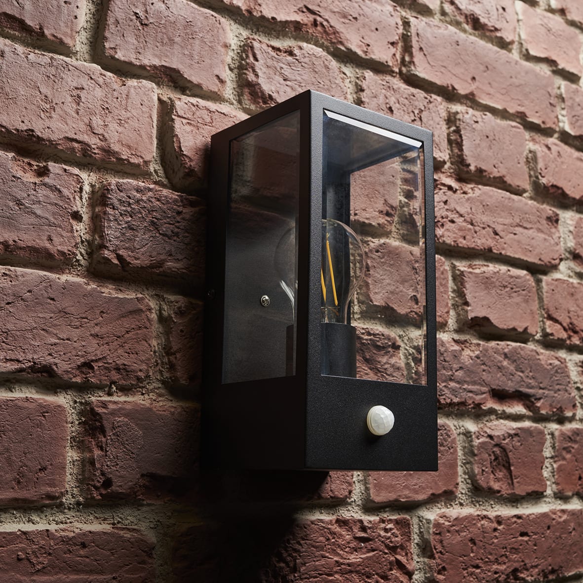 Glass Panel Outdoor Wall Lantern Light with PIR - - Matt Black - view 3