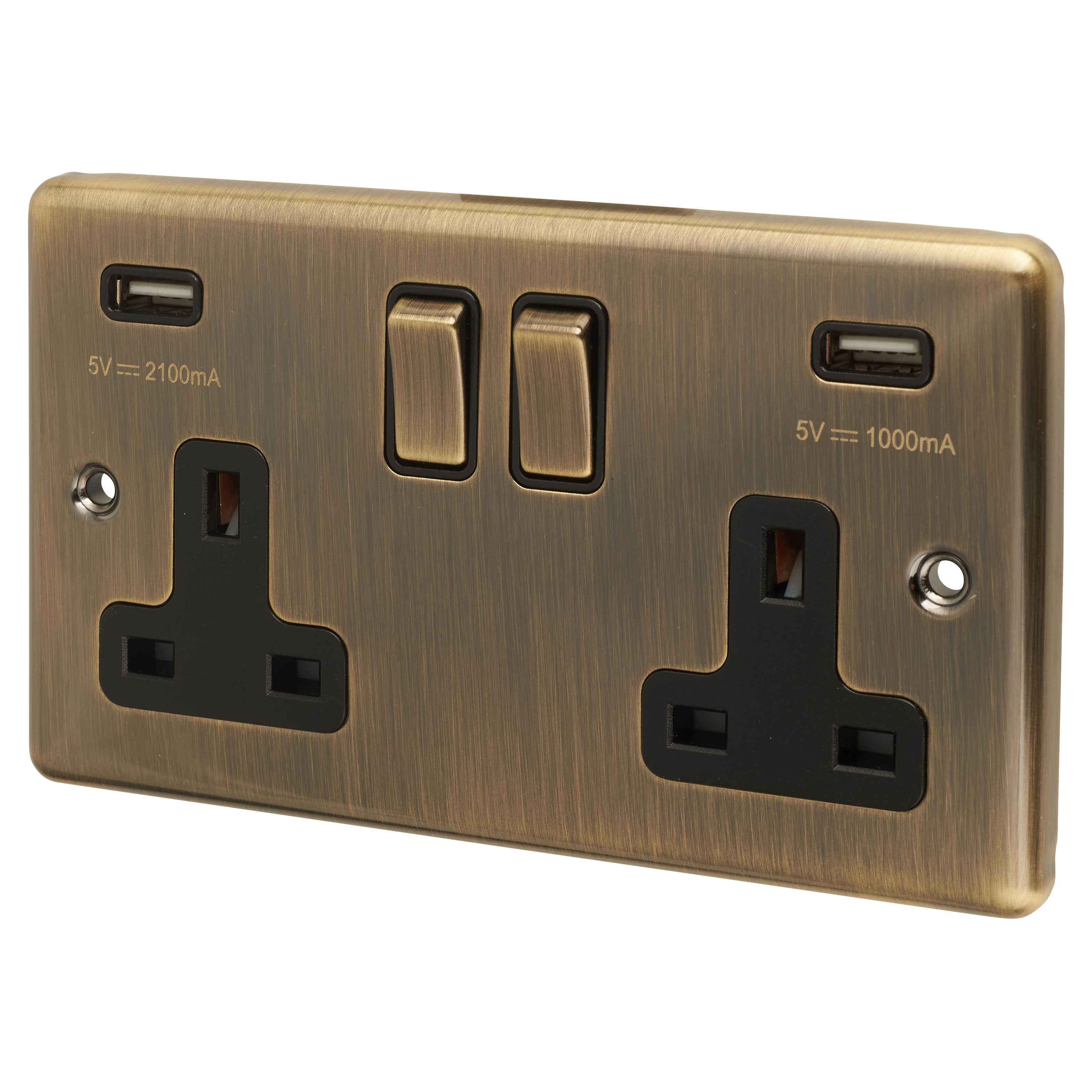 Enhance Decorative 13A 2 Gang USB Socket with 2 x USB - 3.1A - Antique Brass/Black Inserts - view 2