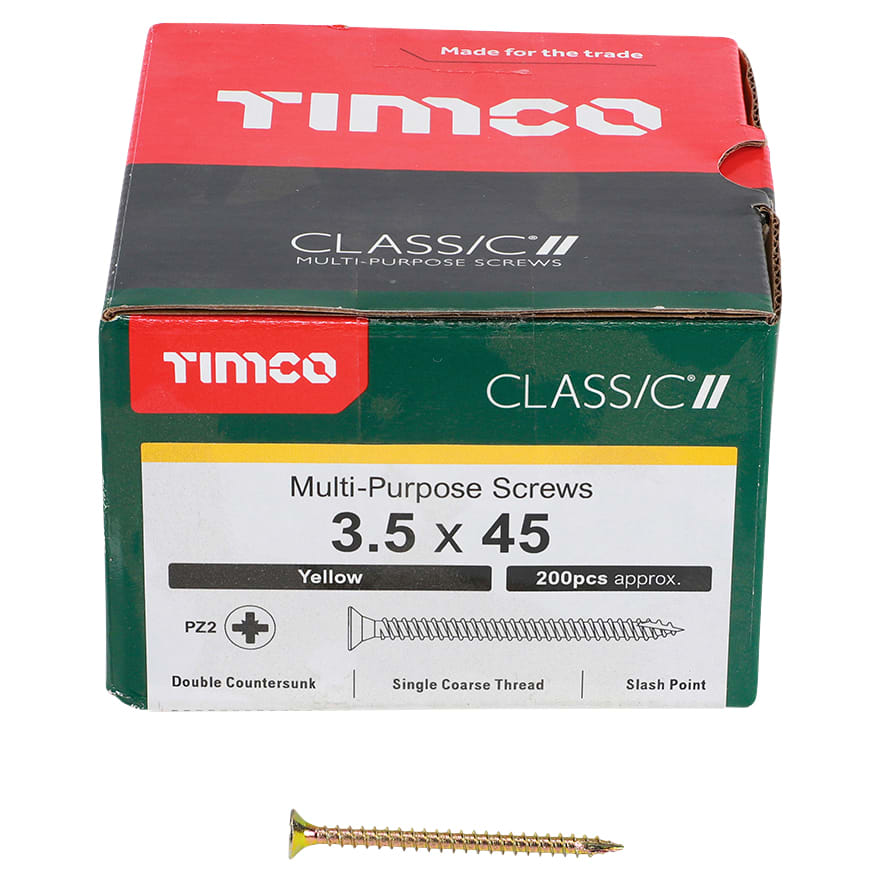 Classic Pozi Countersunk Wood Screws - 3.5 x 45mm - Yellow Zinc - Pack of 200 - view 3