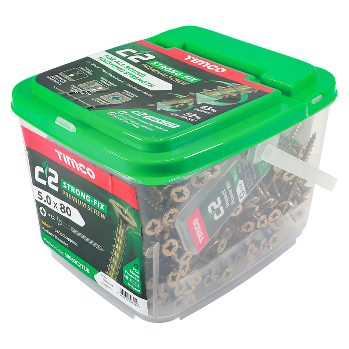 C2 Strong-Fix Pozi Double Countersunk Twin-Cut Wood Screws Tub - 5.0 x 80mm - Pack of 350 - view 4