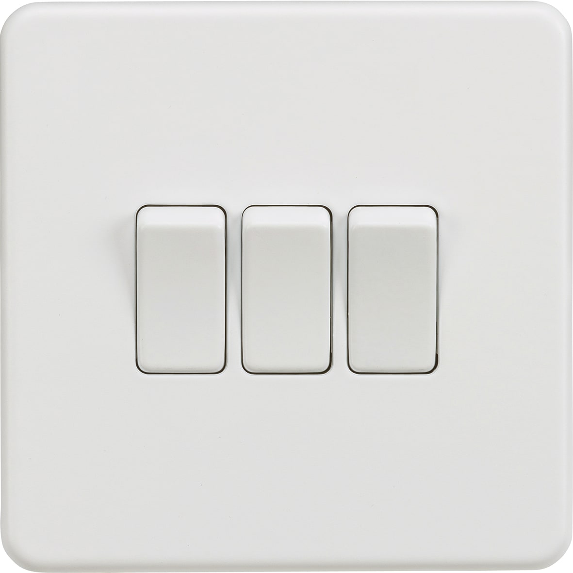 10AX 3 Gang Screwless Flat Plate Light Switch - Matt White - view 3