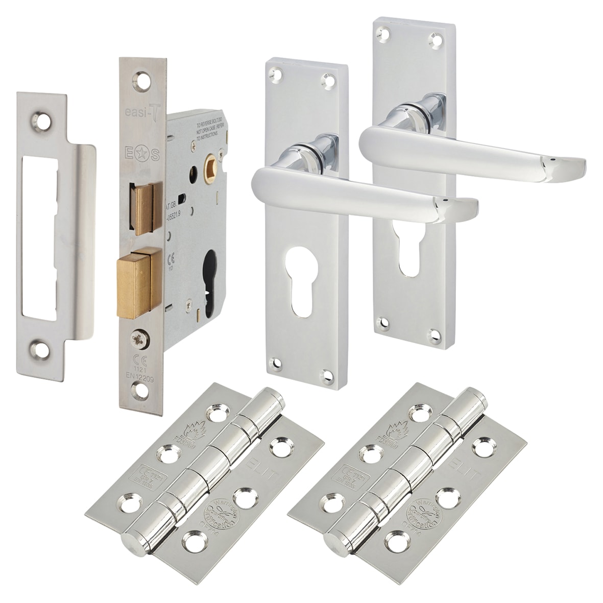 Polished Chrome Victorian Straight Euro Lock Door Handles Pack - view 2