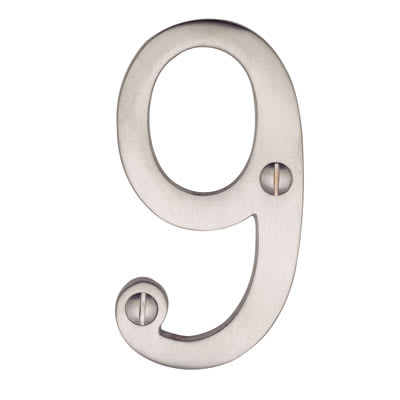 Marcus 76mm Screw Fix Door Numeral - 9 - Satin Nickel - view 2