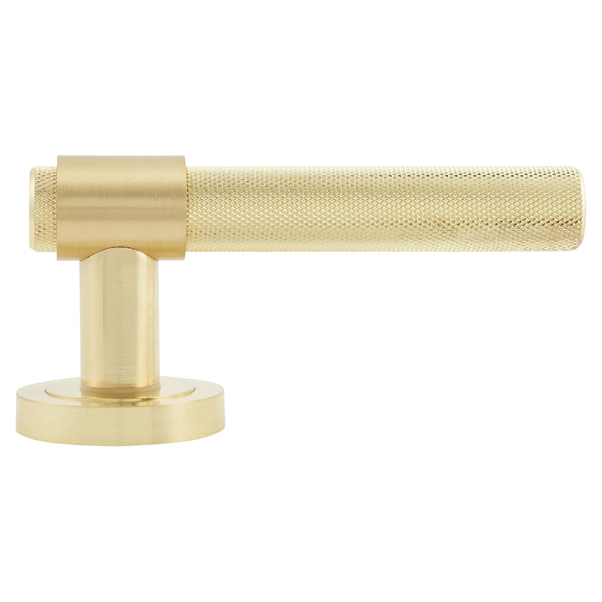 Satin Brass Knurled Door Handles on Round Rose - Esme Range - view 3