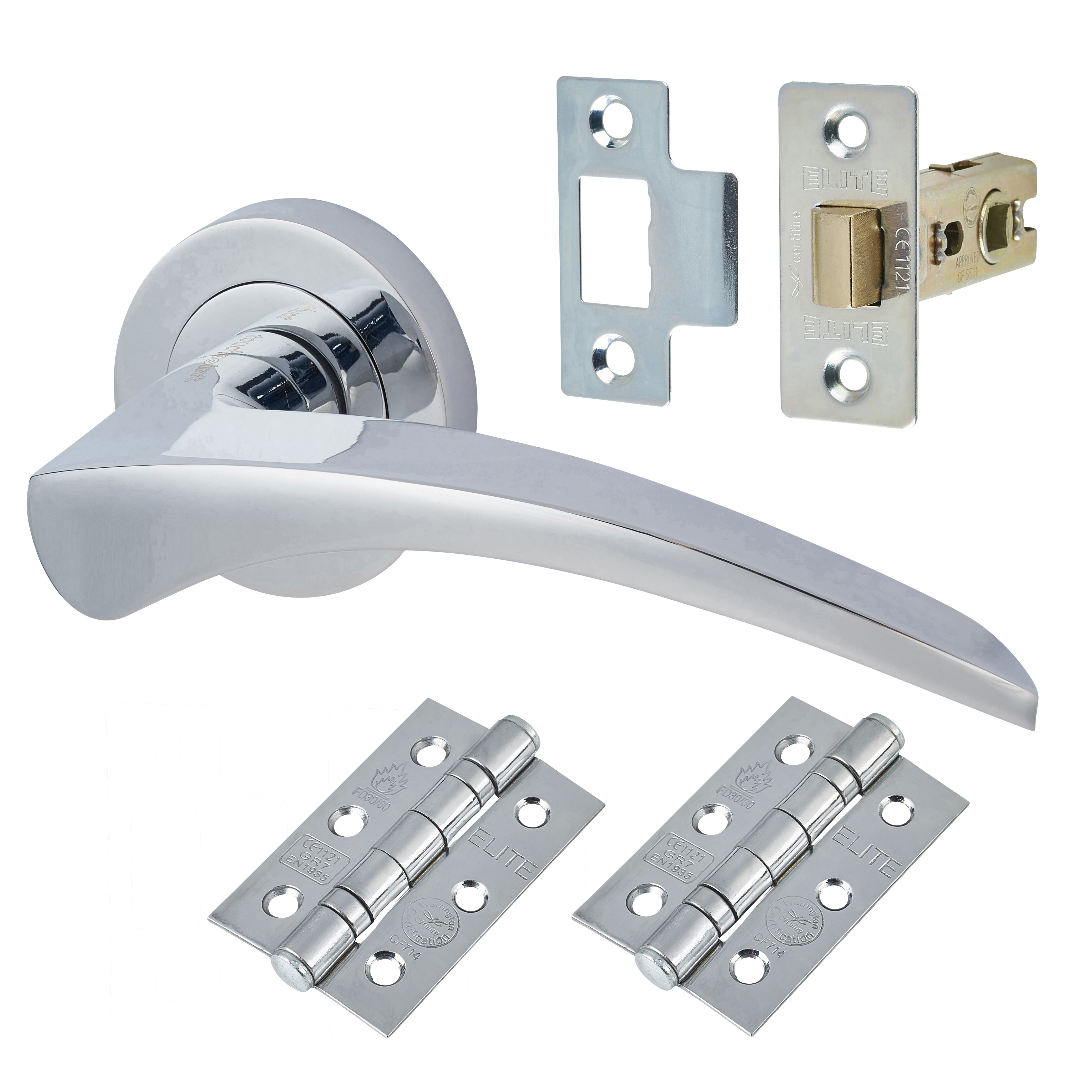 Polished Chrome Latch Door Handles on Rose Pack - Aston Range - view 2