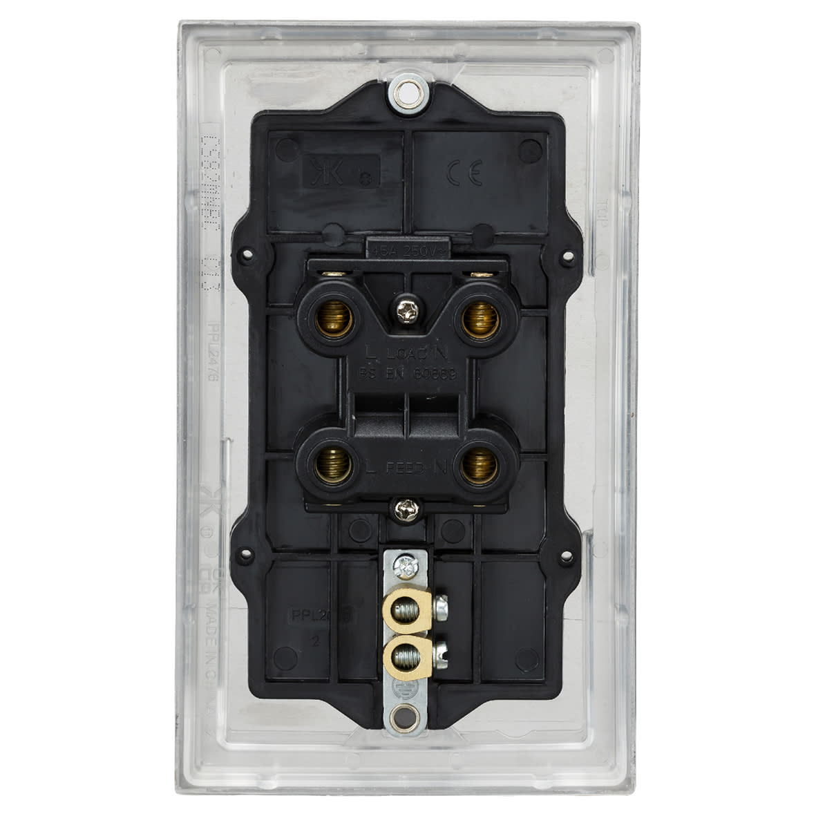 45A 2 Gang Square Edge Double Pole Cooker Switch with Neon - Brushed Chrome - view 3