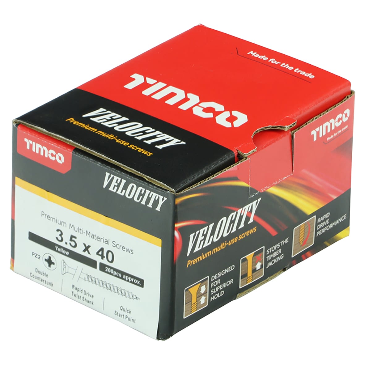 Velocity Pozi Countersunk Wood Screws - 3.5 x 40mm - Yellow Zinc - Pack of 200 - view 4