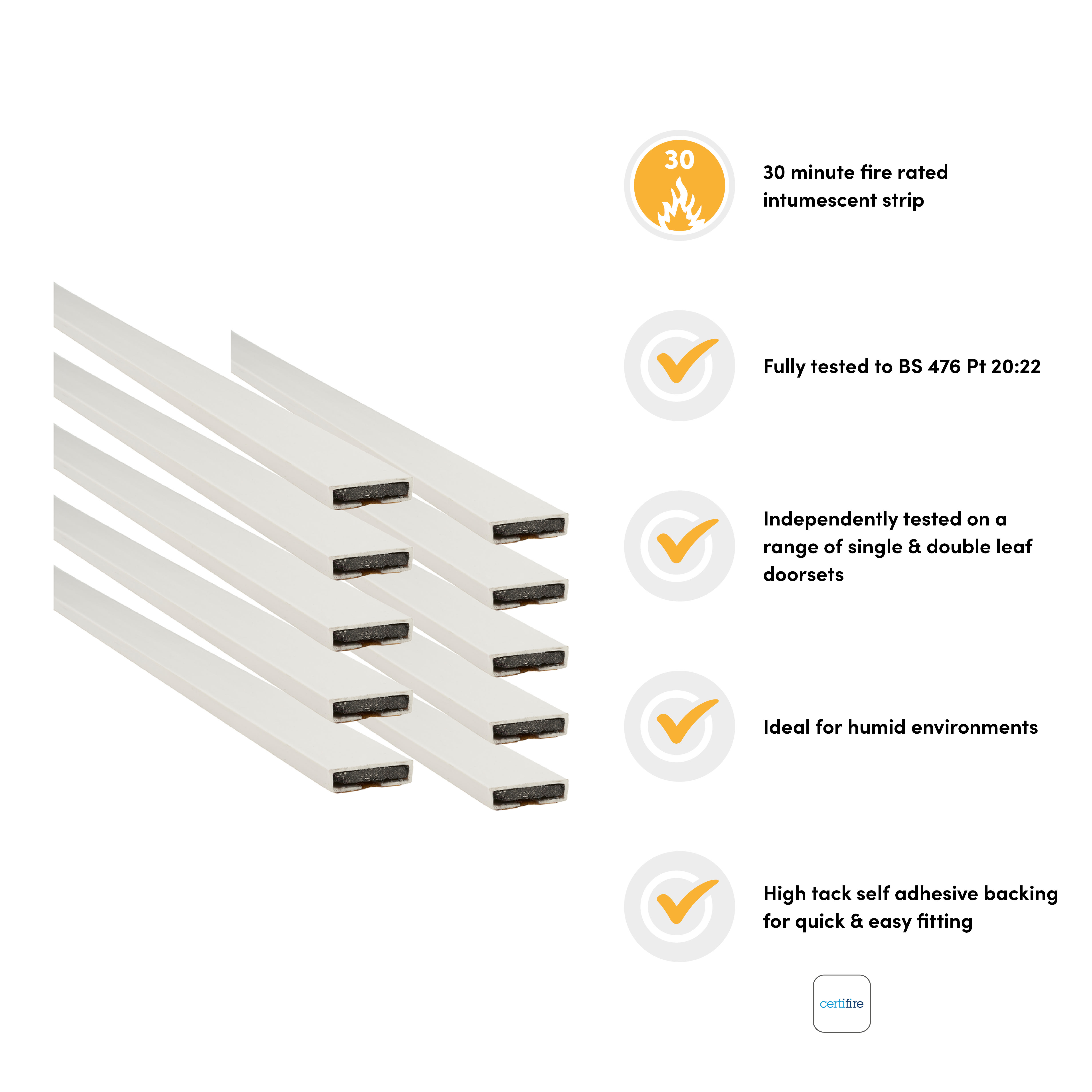 Plain Fire Only Intumescent Strip -/60 - 15 x 4 x 2100mm - White - Pack of 10 - view 3