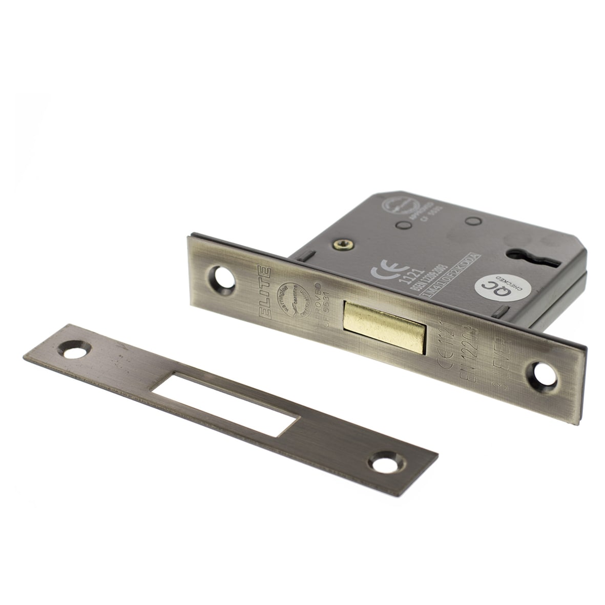 3 Lever Deadlock - 67mm Case - 44mm Backset - Antique Brass - view 2