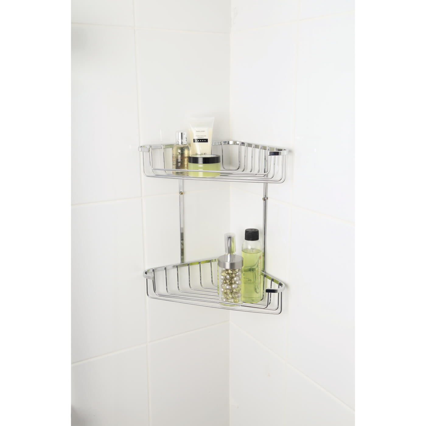 Wirework Medium Corner Shower Basket - Two Tier - 320 x 250 x 150mm - Mild Steel - view 3