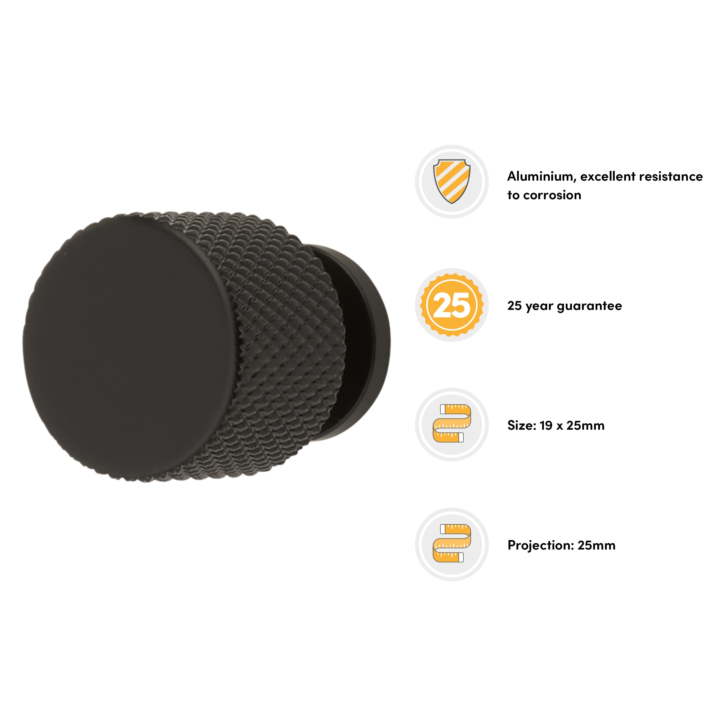 Romsey Knurled Round Cabinet Knob - 19mm Diameter - Matt Black - view 2