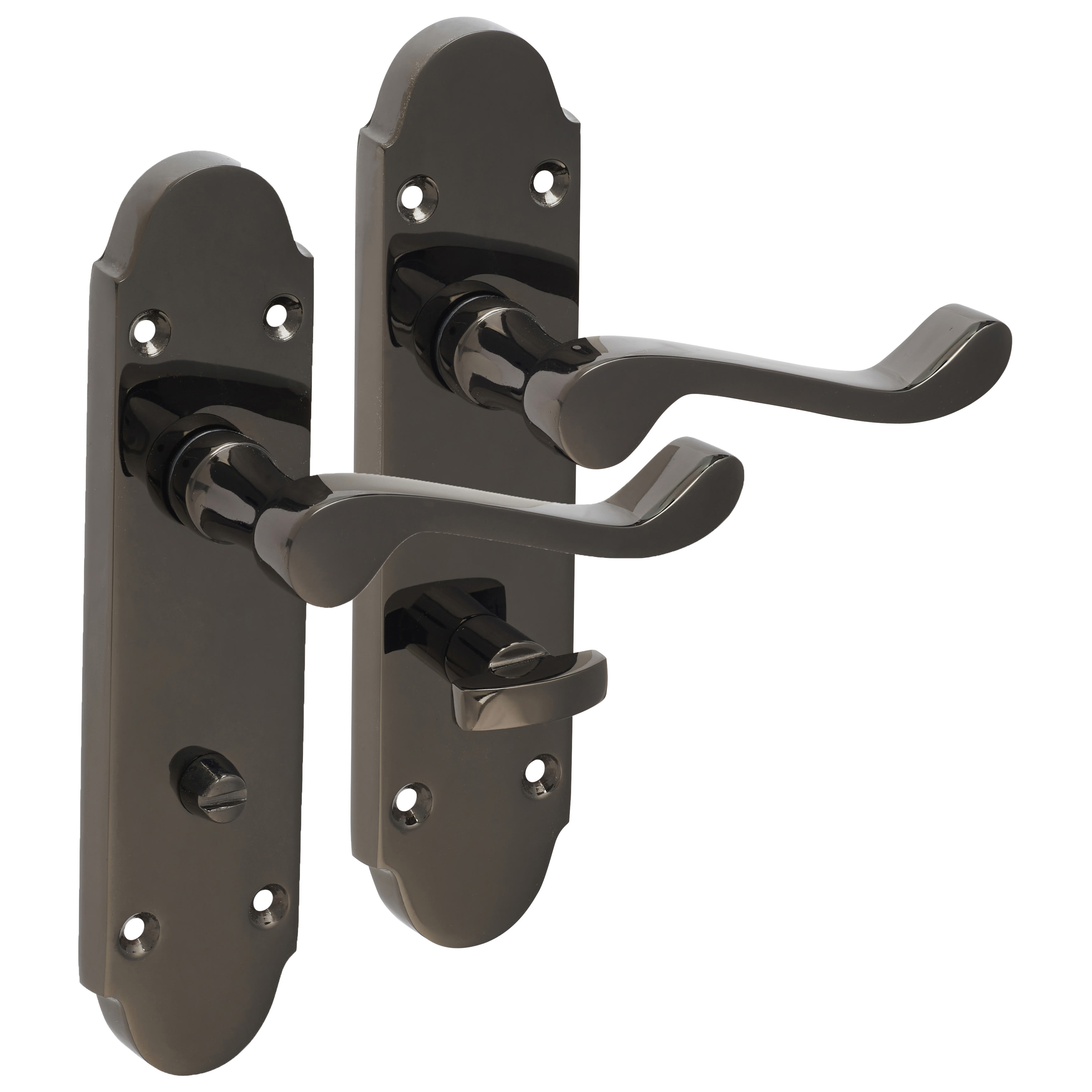 Black Nickel Victorian Summer Scroll Bathroom Door Handles - 168 x 40mm - view 4