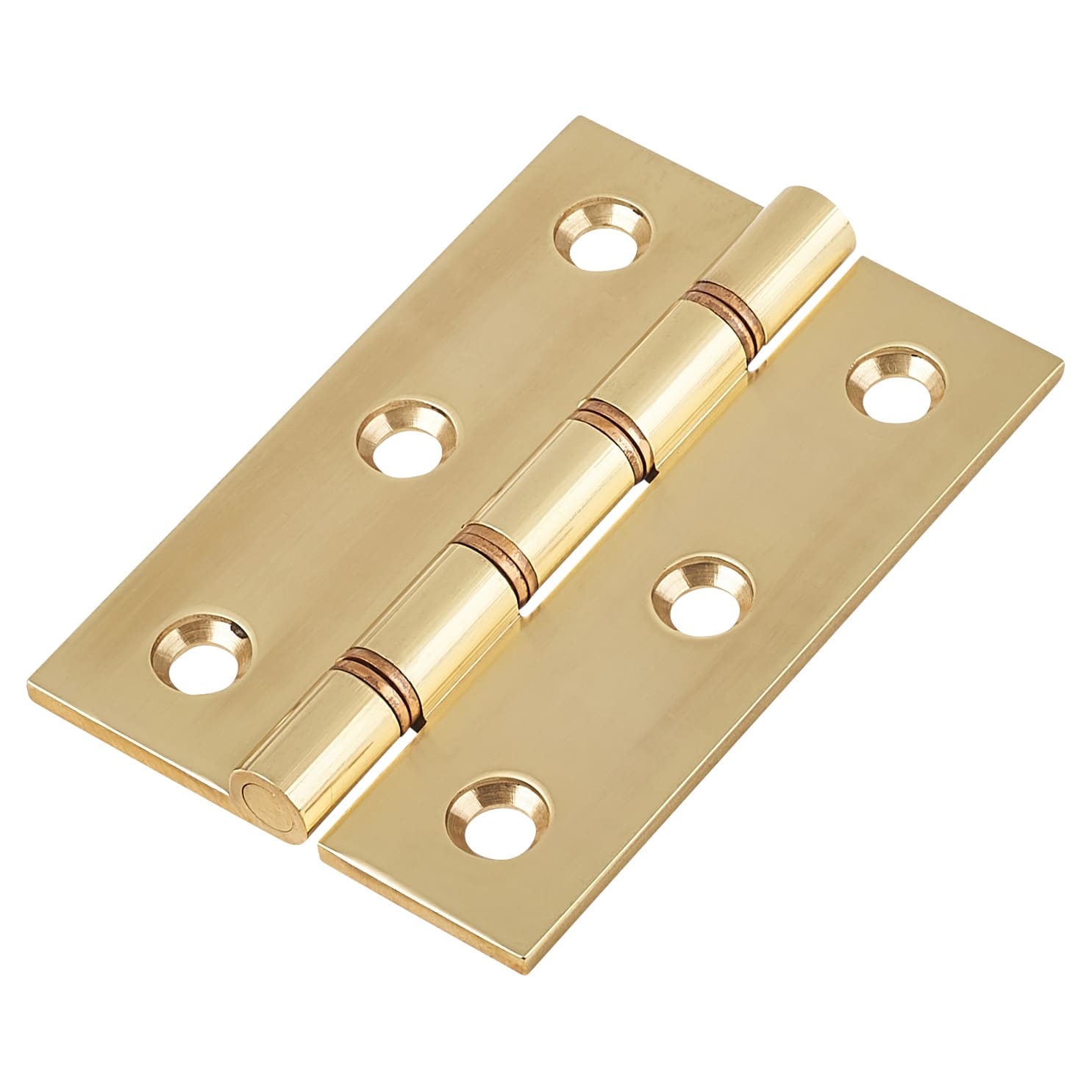 Double Phosphor Bronze Washered Butt Door Hinge - 75 x 50 x 2.5mm - Polished Brass - Pair - view 2
