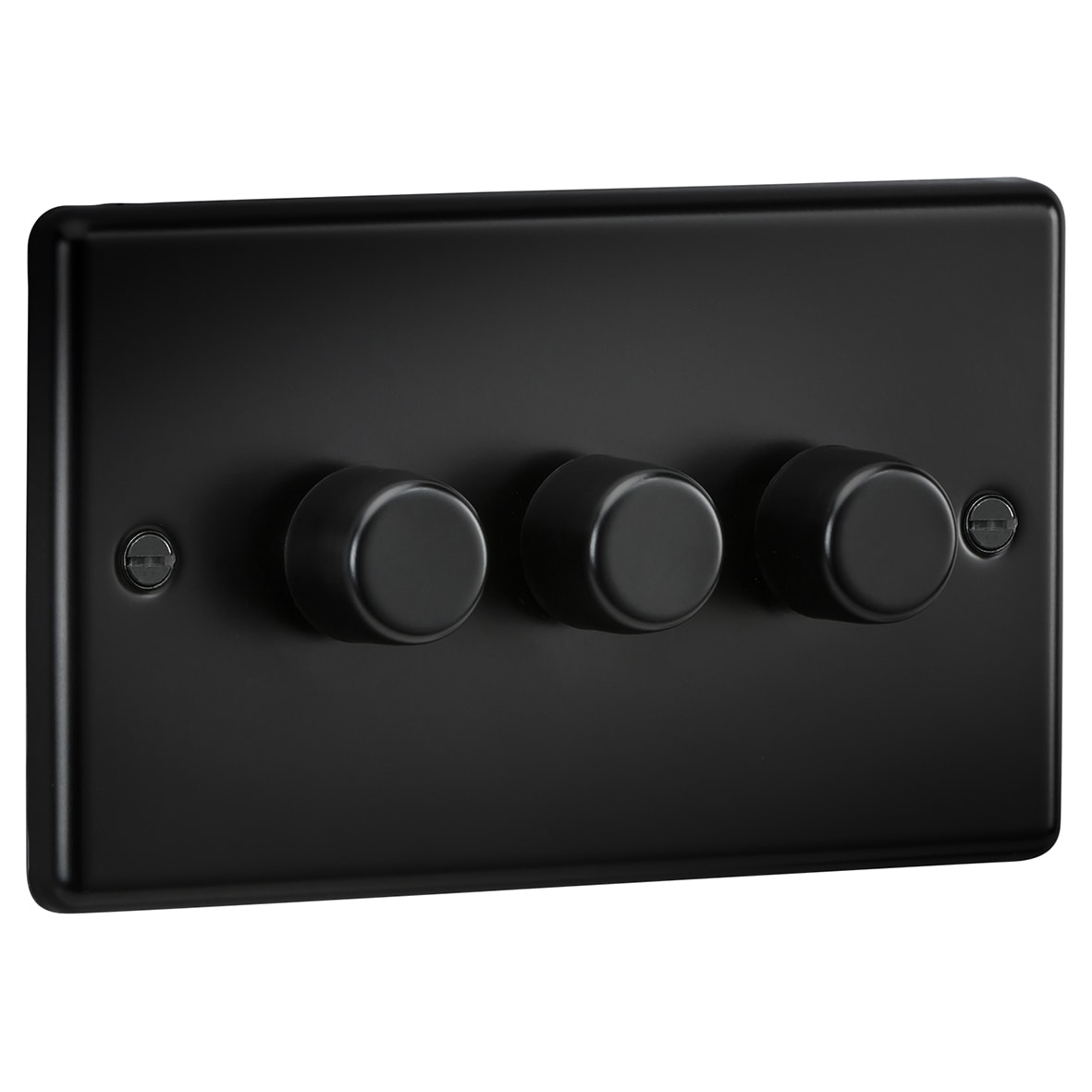 5-150W 3 Gang 2 Way Push On/Off Rotary Rounded Intelligent LED Dimmer - Matt Black - view 2