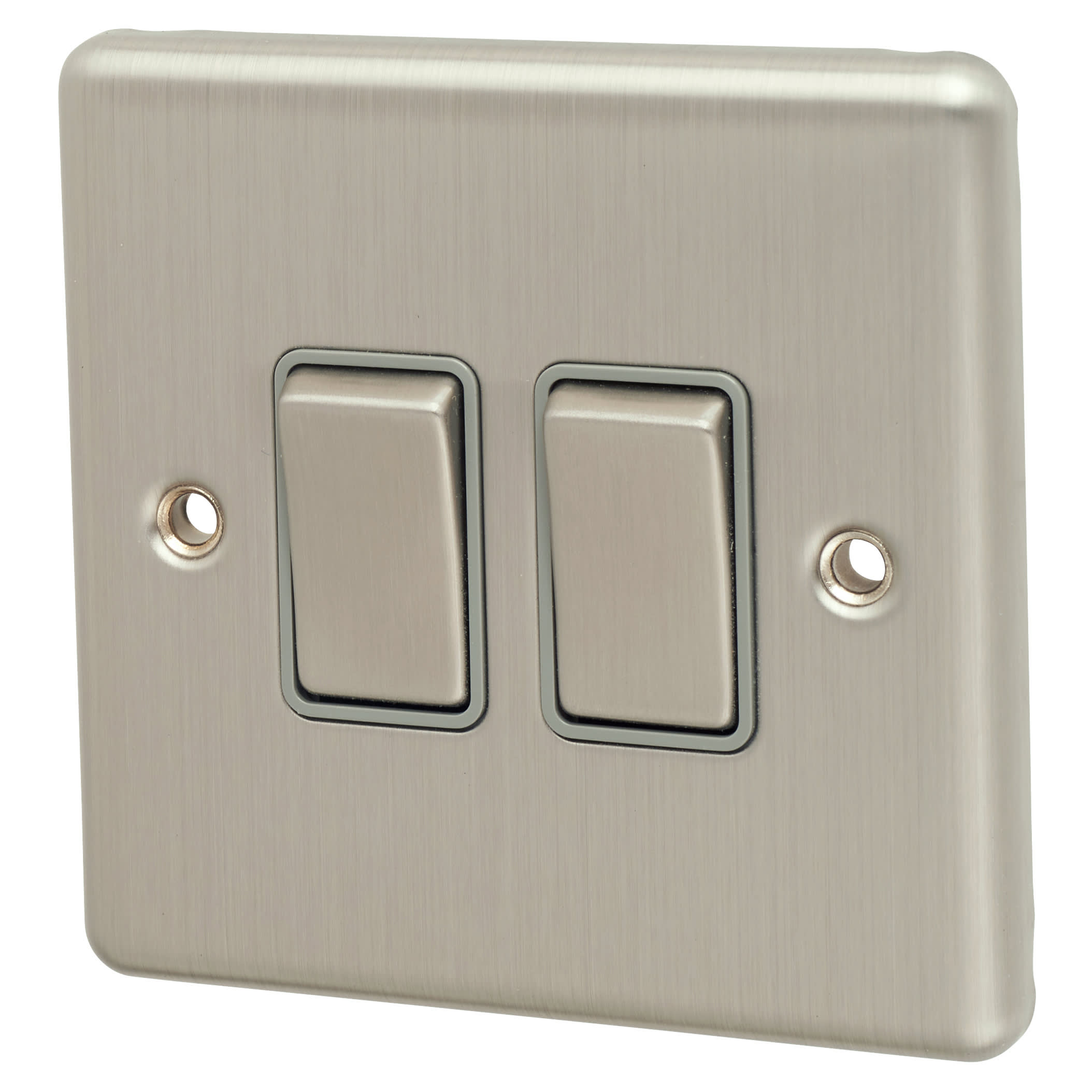 Enhance Decorative 10A 2 Gang 2 Way Light Switch - Satin Steel with Grey Inserts - view 2