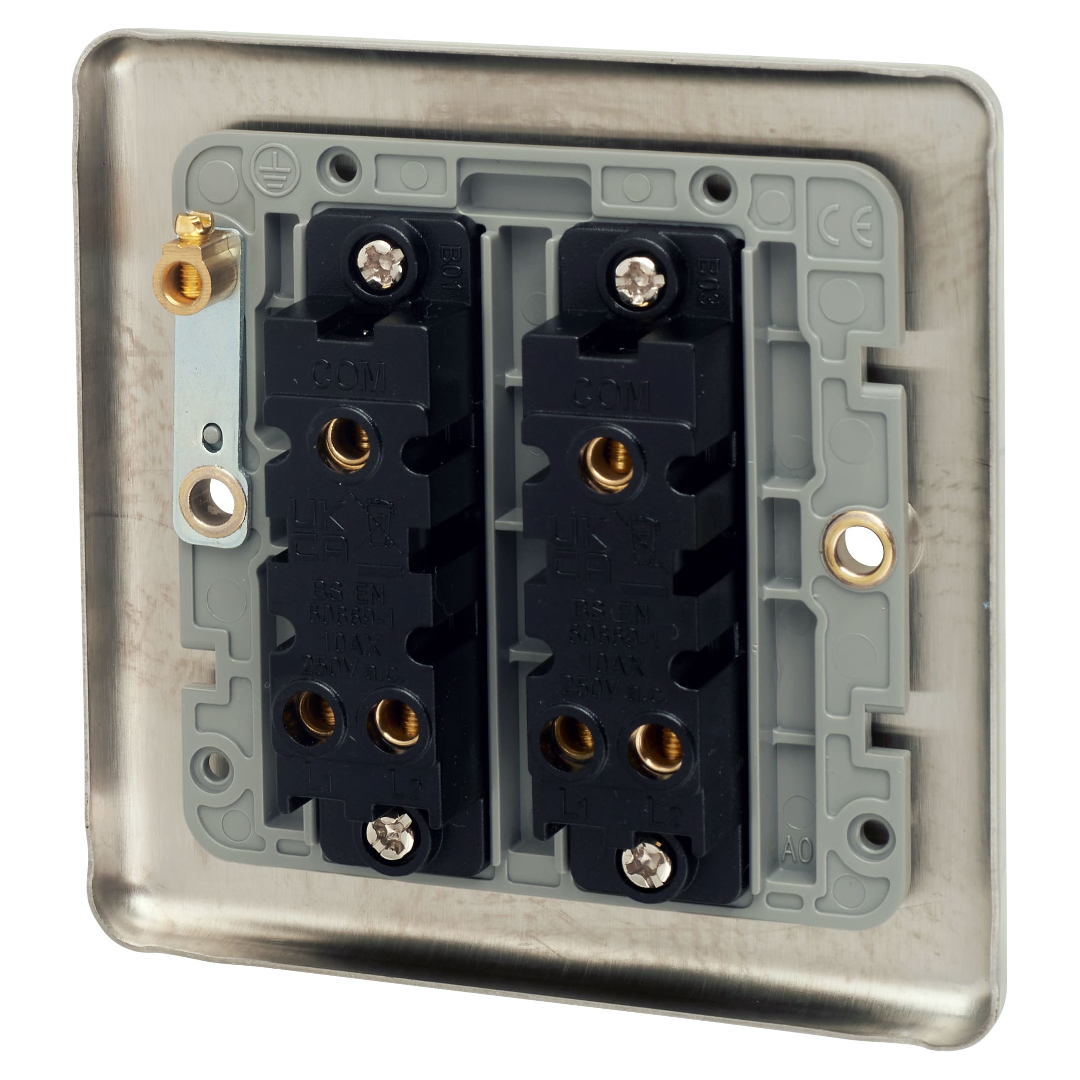 Enhance Decorative 10A 2 Gang 2 Way Light Switch - Satin Steel with Grey Inserts - view 3