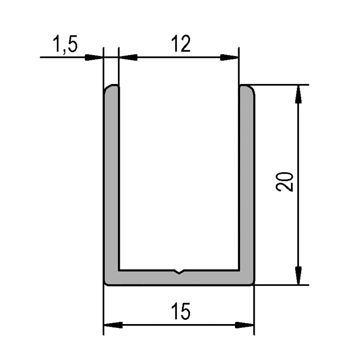 2500mm U Channel - 8-10mm Glass Shower Doors & Panels - Polished Aluminium - view 2