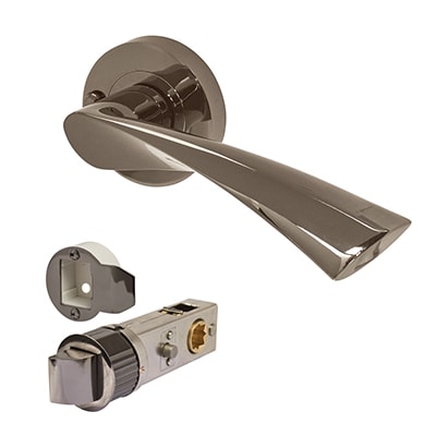 Black Nickel Smartlatch Privacy Door Handles on Round Rose - Flex Range - view 2