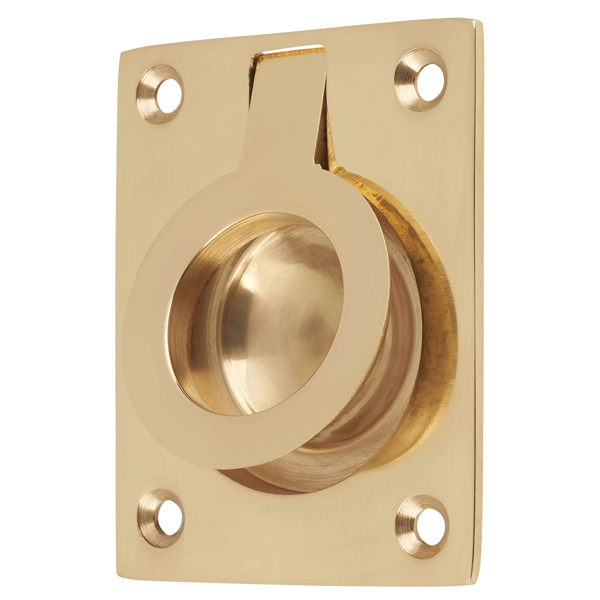 Rectangular Flush Ring Cabinet Pull Handle - 63 x 50mm - Polished Brass - view 3