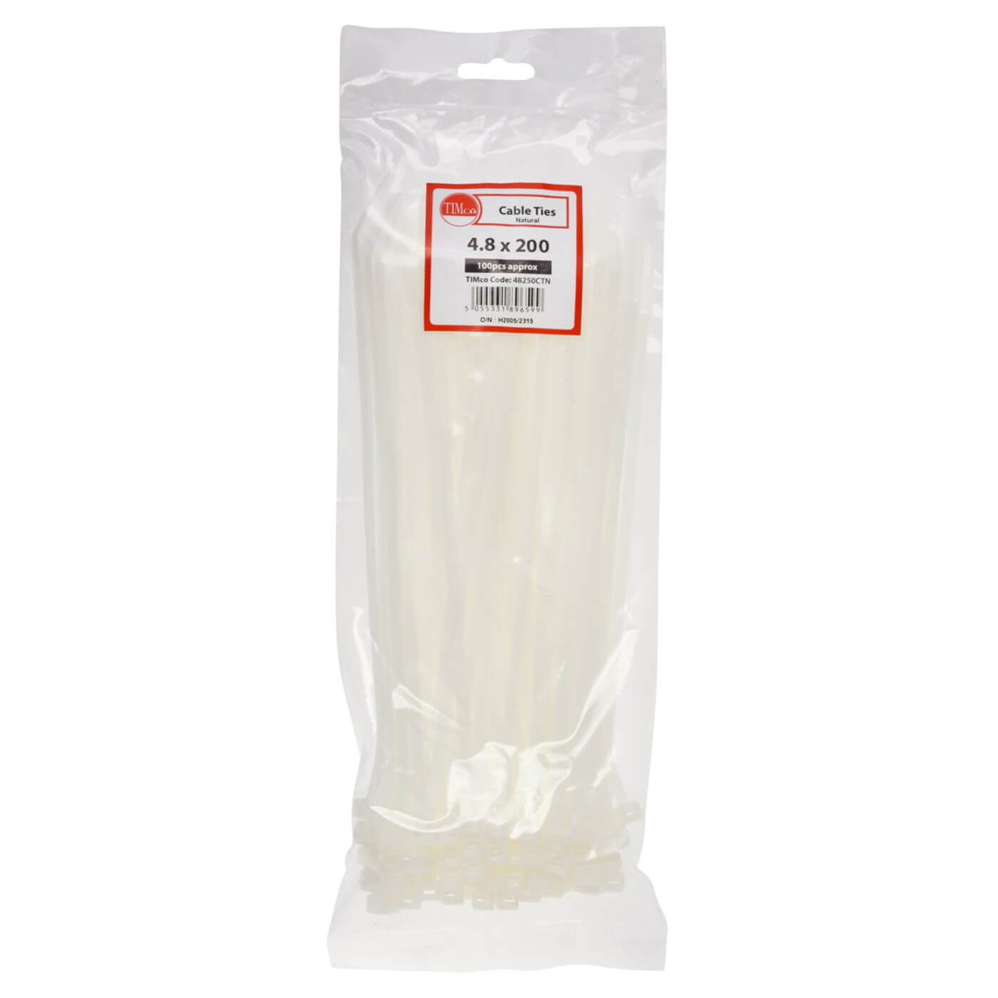 Cable Tie - 4.8 x 200mm - Natural - Pack of 100 - view 3