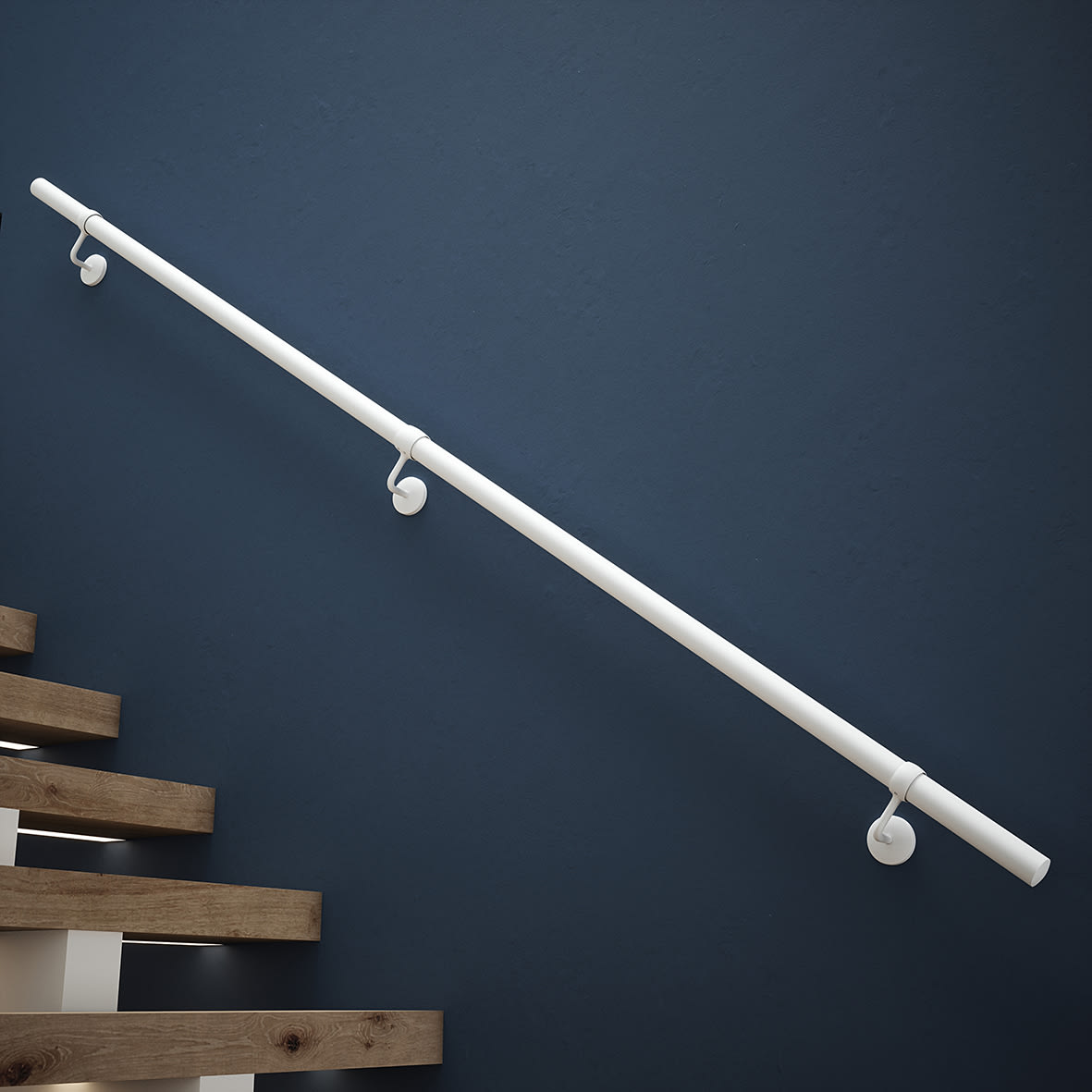 40mm Handrail Banister Staircase Rail Support Kit - 3600mm Length - Matt White - view 3