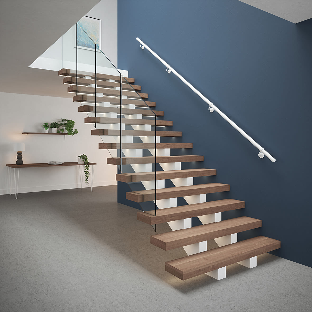 40mm Handrail Banister Staircase Rail Support Kit - 3600mm Length - Matt White - view 4