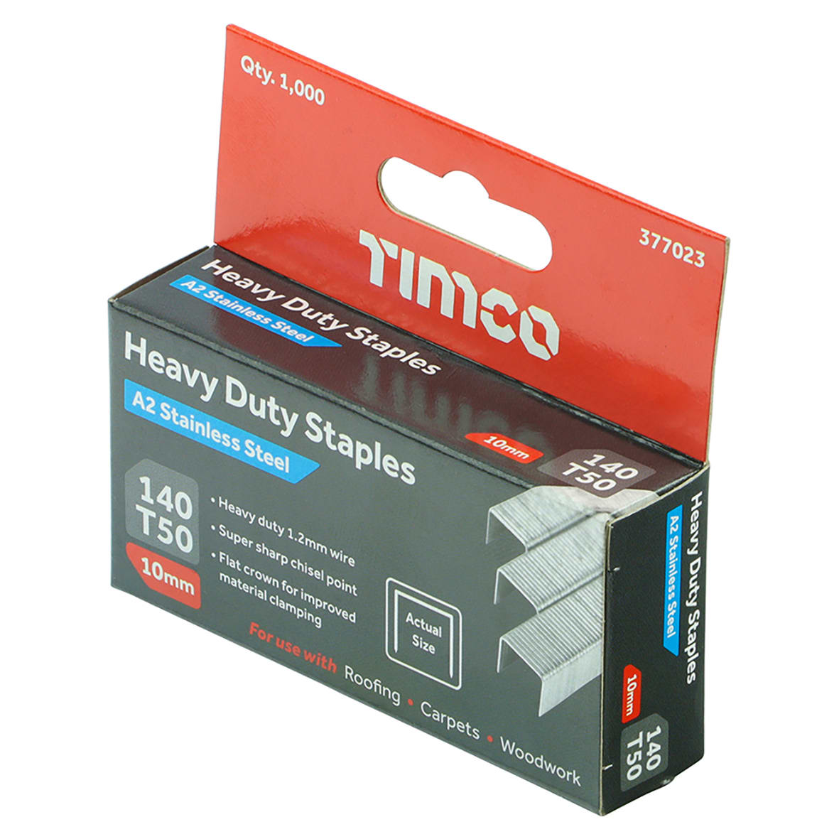 Heavy Duty Staples - 10mm Length - A2 304 Stainless Steel - Pack of 1000 - view 2