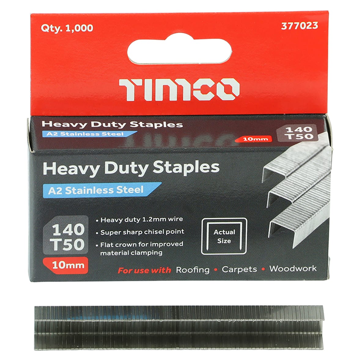 Heavy Duty Staples - 10mm Length - A2 304 Stainless Steel - Pack of 1000 - view 3
