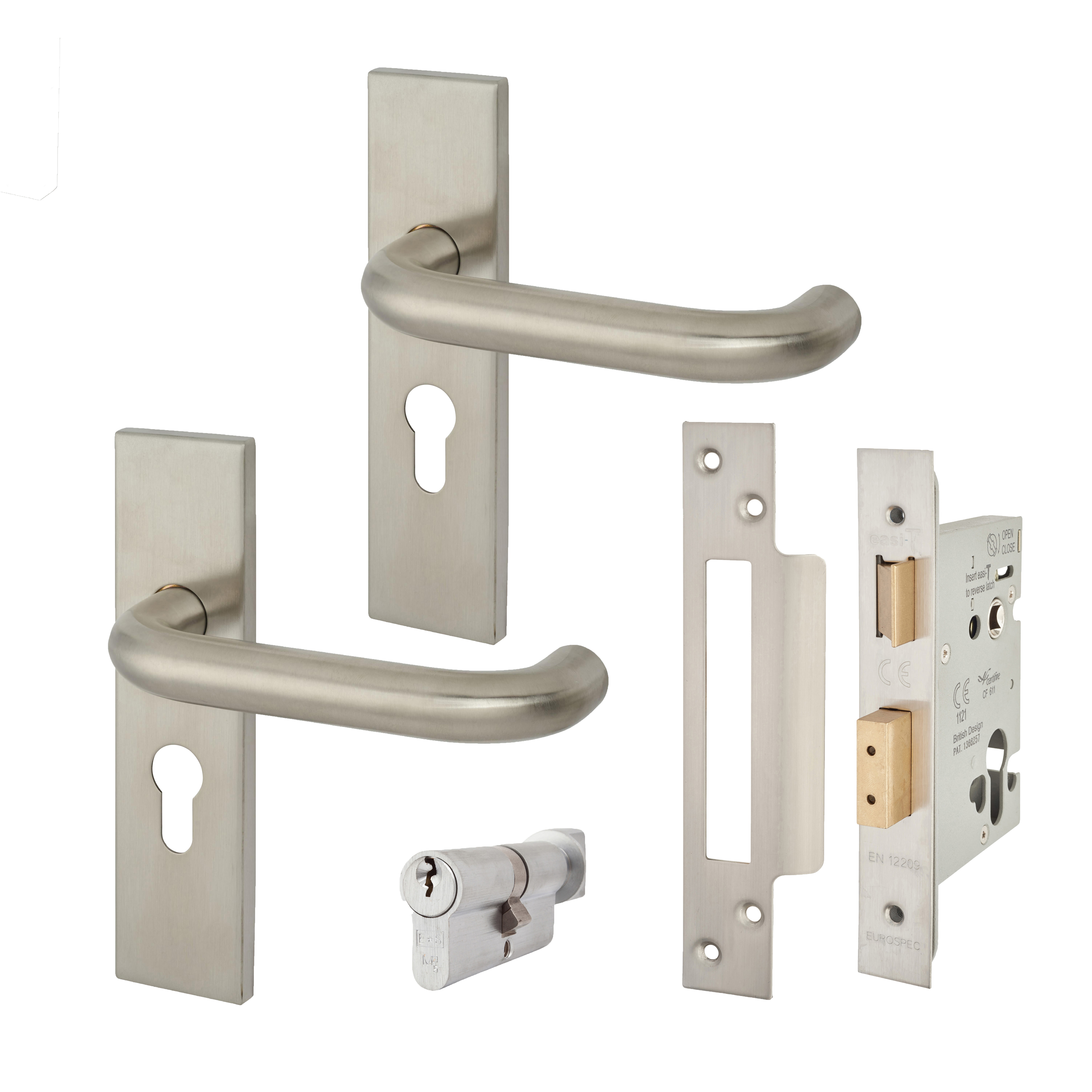 Heavy Duty Euro Lock Door Handle on Backplate Fire Door Kit - Size 2-5 - Push/Pull - Stainless Steel - view 4