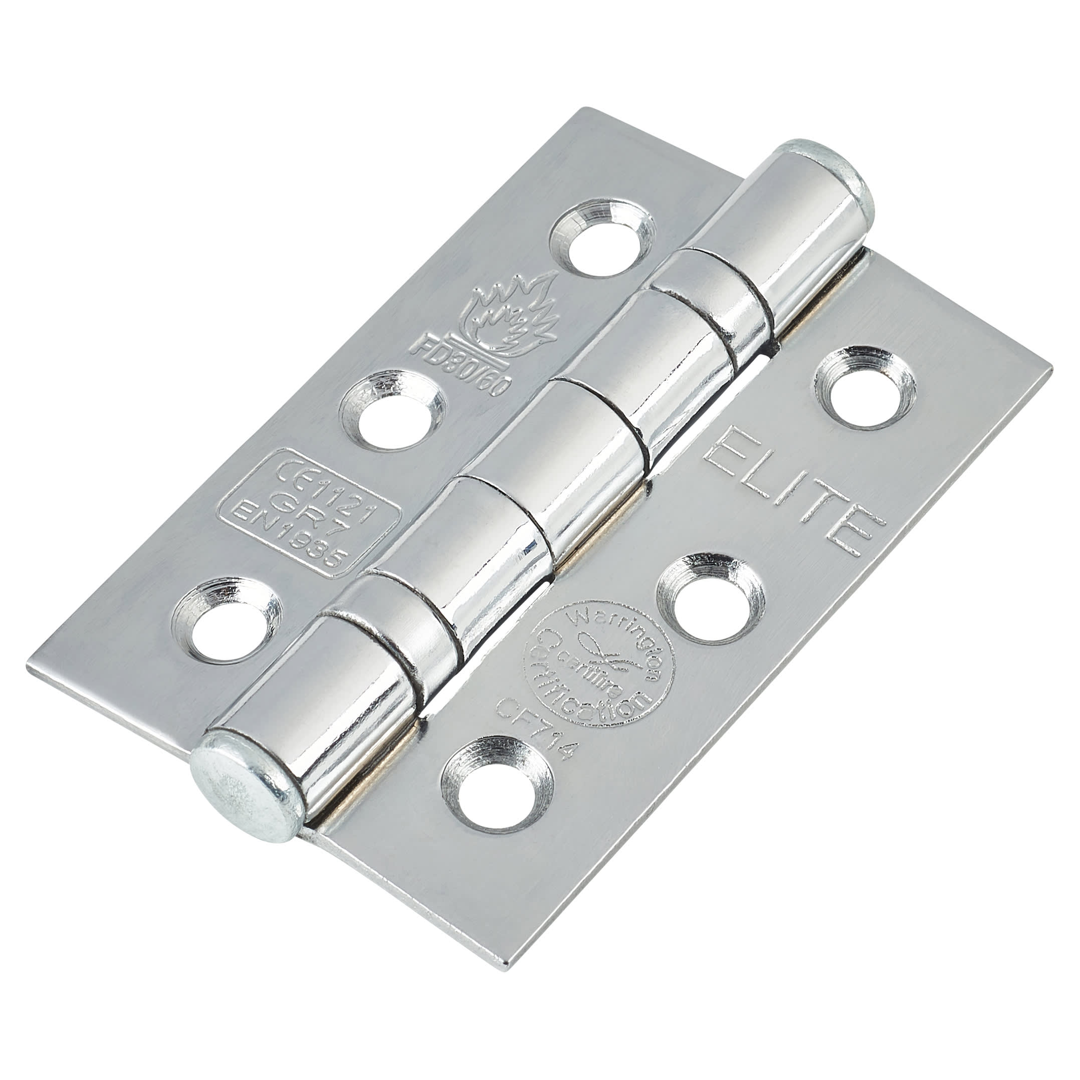 Twin Ball Bearing Grade 7 Butt Fire Door Hinge - 76 x 51 x 2mm - Polished Chrome - Pair - view 2