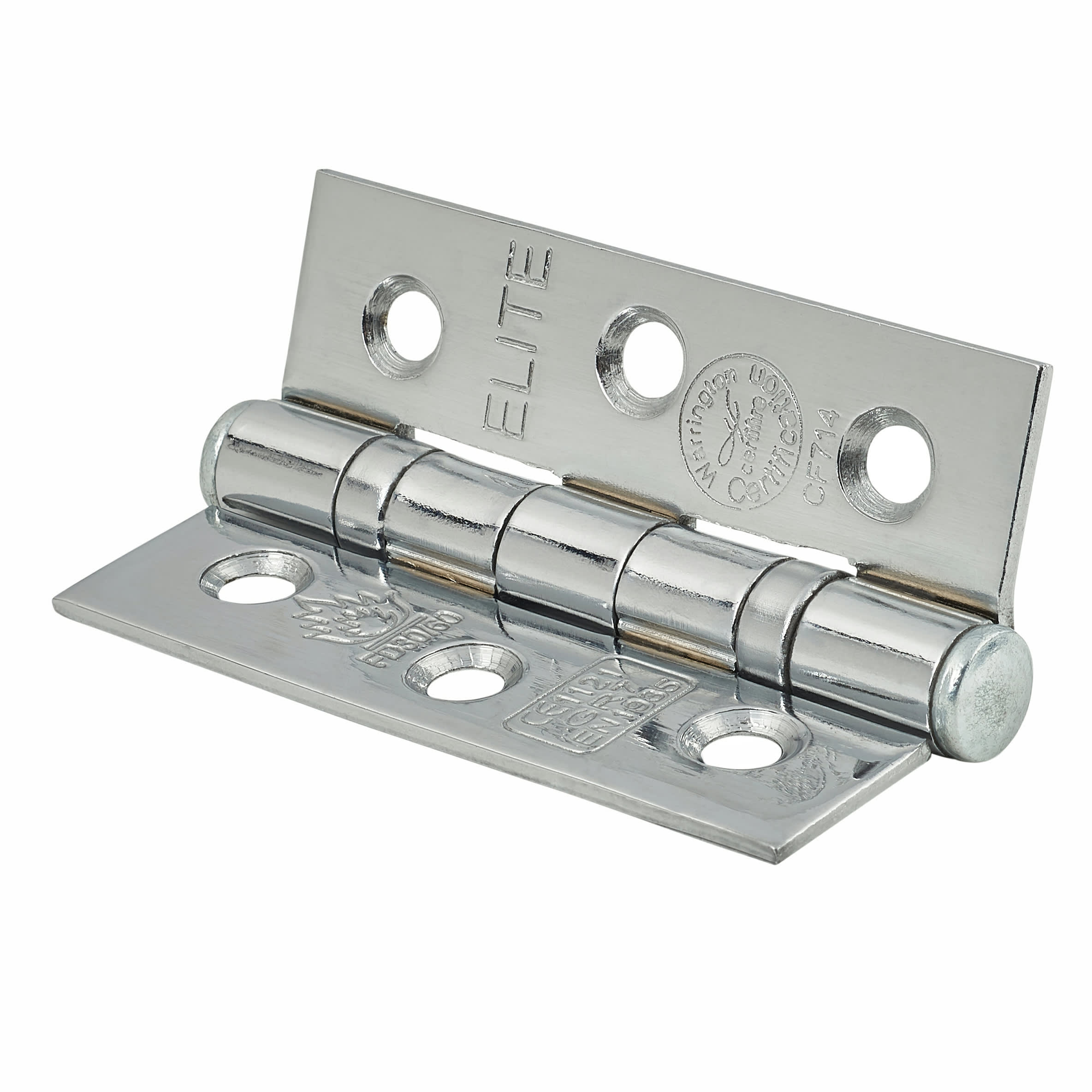 Twin Ball Bearing Grade 7 Butt Fire Door Hinge - 76 x 51 x 2mm - Polished Chrome - Pair - view 3
