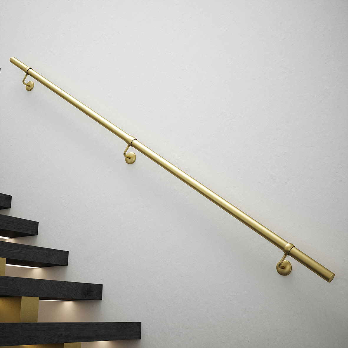40mm Handrail Banister Staircase Rail Support Kit - 3600mm Length - Satin Brass - view 2
