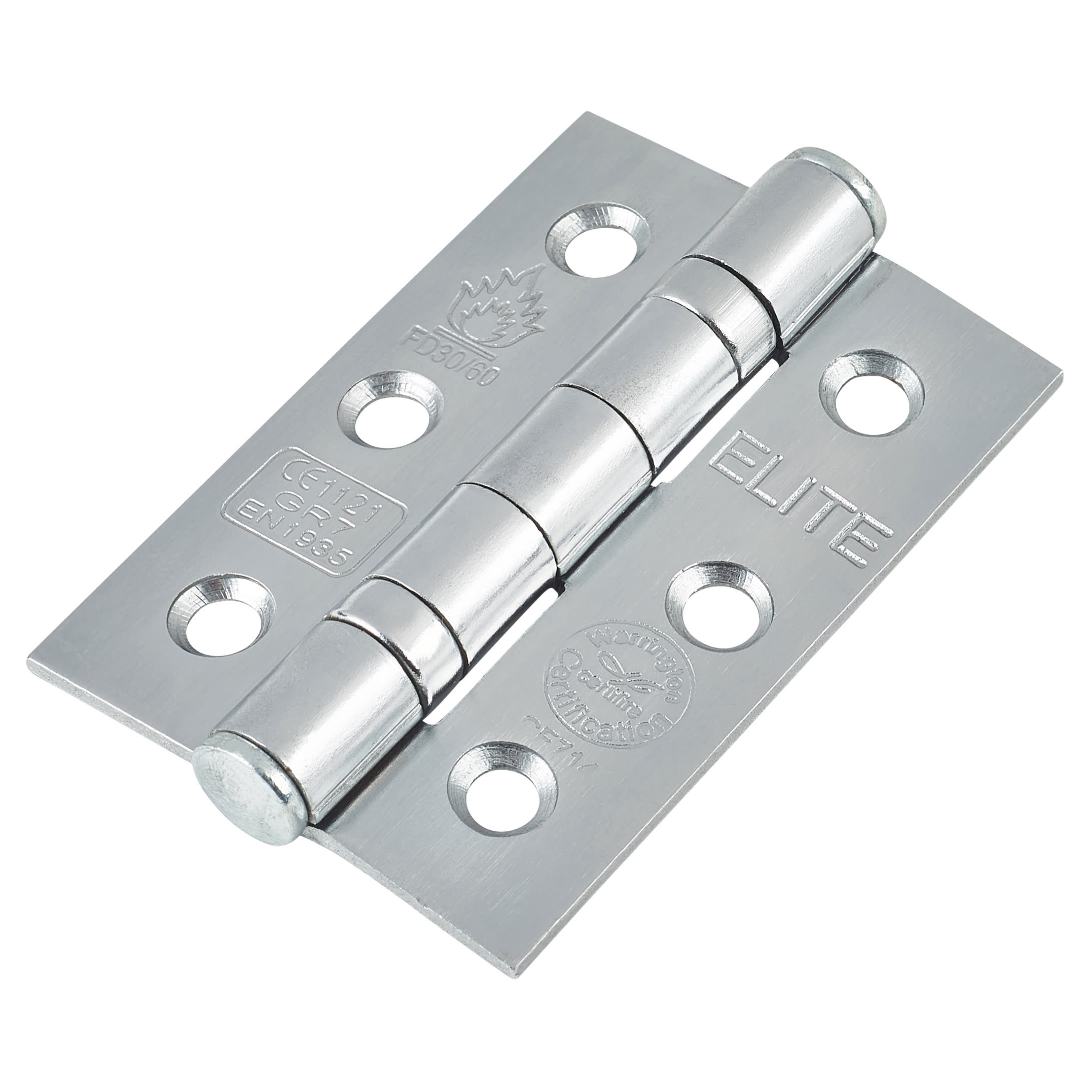 Twin Ball Bearing Grade 7 Butt Fire Door Hinge - 76 x 51 x 2mm - Satin Chrome - Pair - view 2