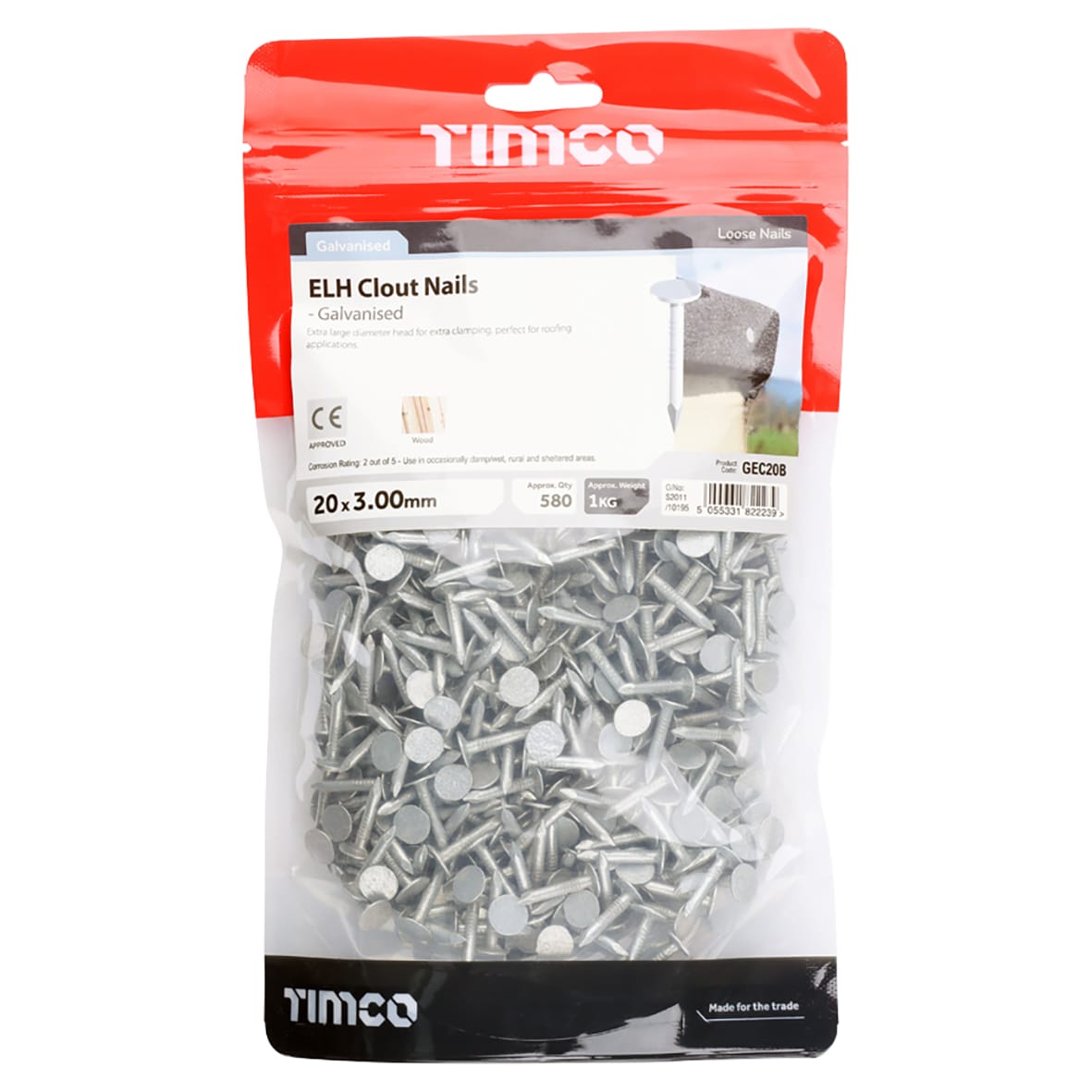 Galvanised ELH Clout Nail - 3.0 x 20mm - 1kg Pack - view 2