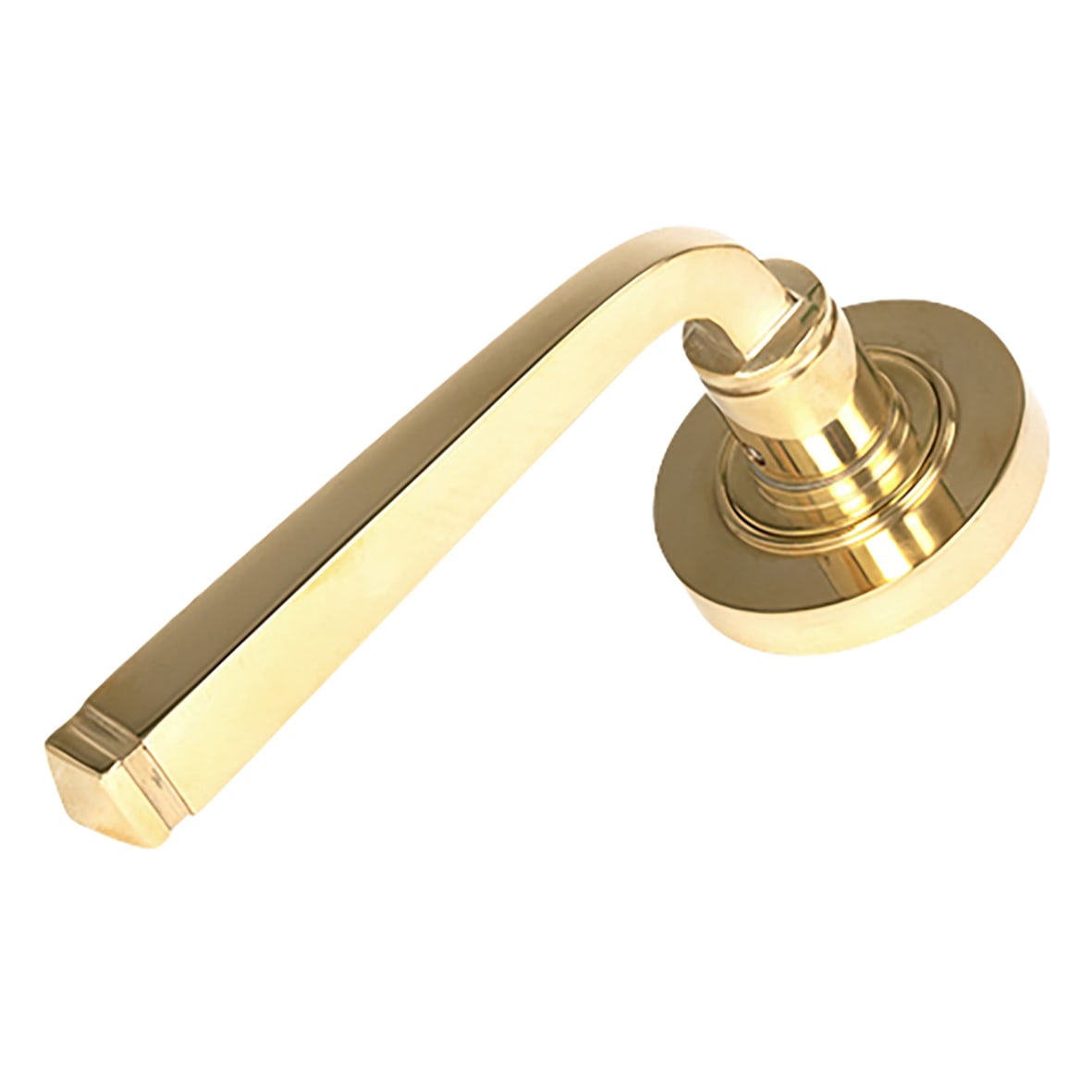 Polished Brass Door Handles on Round Rose - Avon Range - view 2