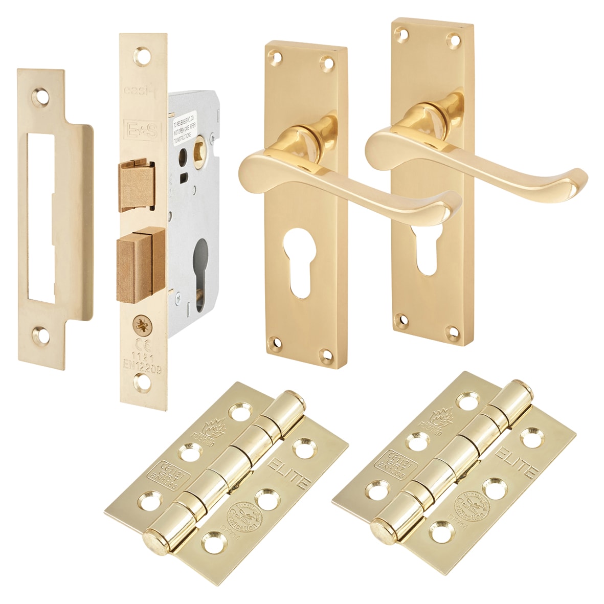 Polished Brass Victorian Scroll Euro Lock Door Handles Pack - view 2