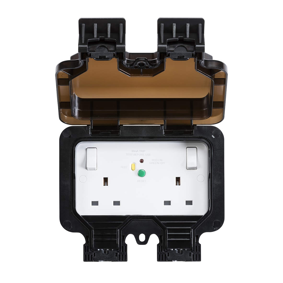 13A 2 Gang 30mA RCD Switched Outdoor Weatherproof Socket - Black - view 3