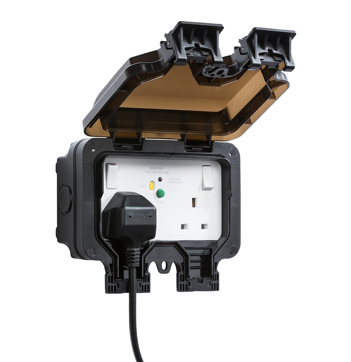 13A 2 Gang 30mA RCD Switched Outdoor Weatherproof Socket - Black - view 4
