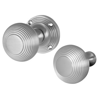 Marcus Satin Chrome Reeded Rim Door Knob - 60mm Rose Diameter - view 2