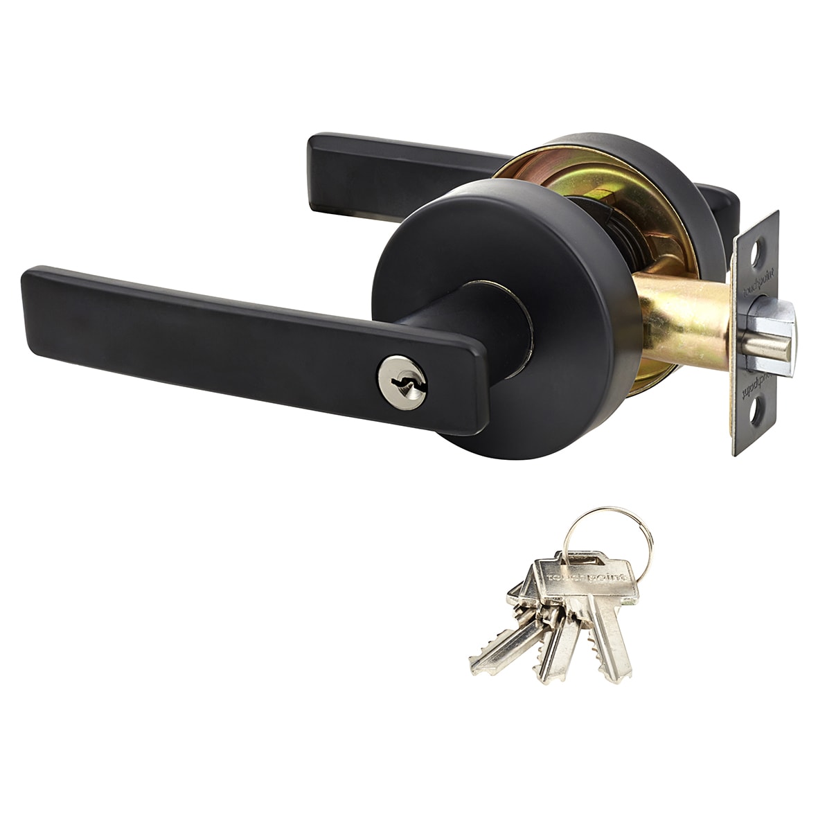 Matt Black Straight Hotel Entrance Door Handles on Round Rose Set - view 2