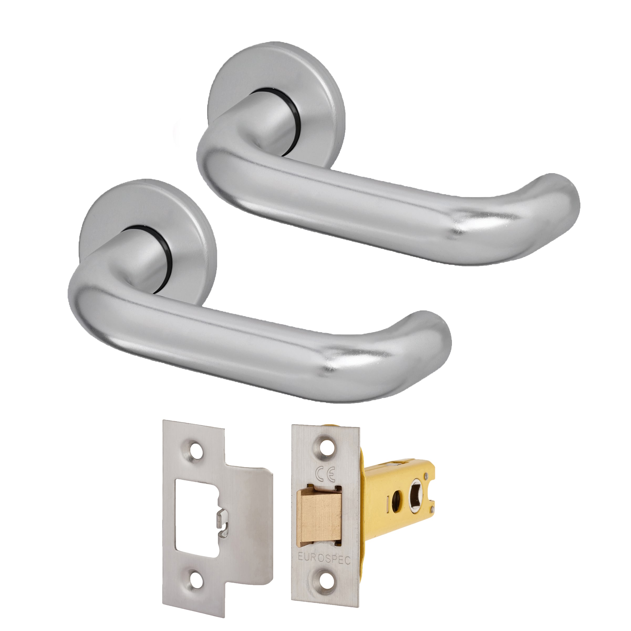 Medium Duty Latch Door Handle on Rose Fire Door Kit & Dorgard Holder - Push/Pull - Aluminium - view 4