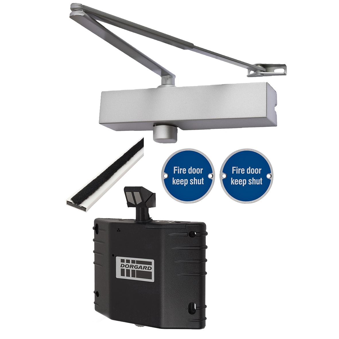 Medium Duty Latch Door Handle on Rose Fire Door Kit & Dorgard Holder - Push/Pull - Aluminium - view 5