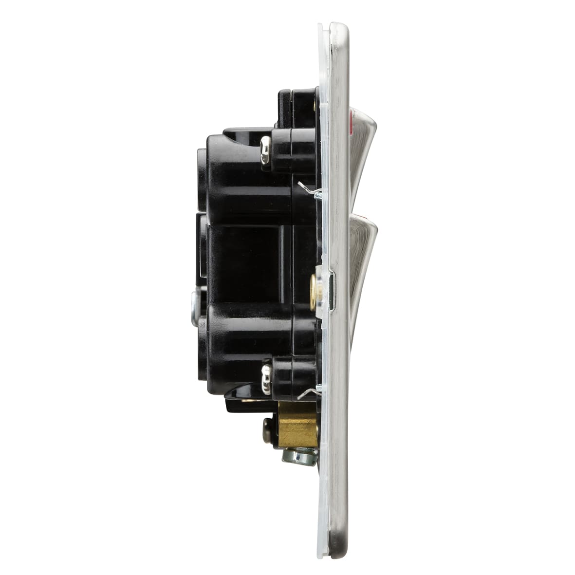 45A 2 Gang DP Cooker Switch & 13A Switched Socket with Neon - Brushed Chrome/Black - view 2