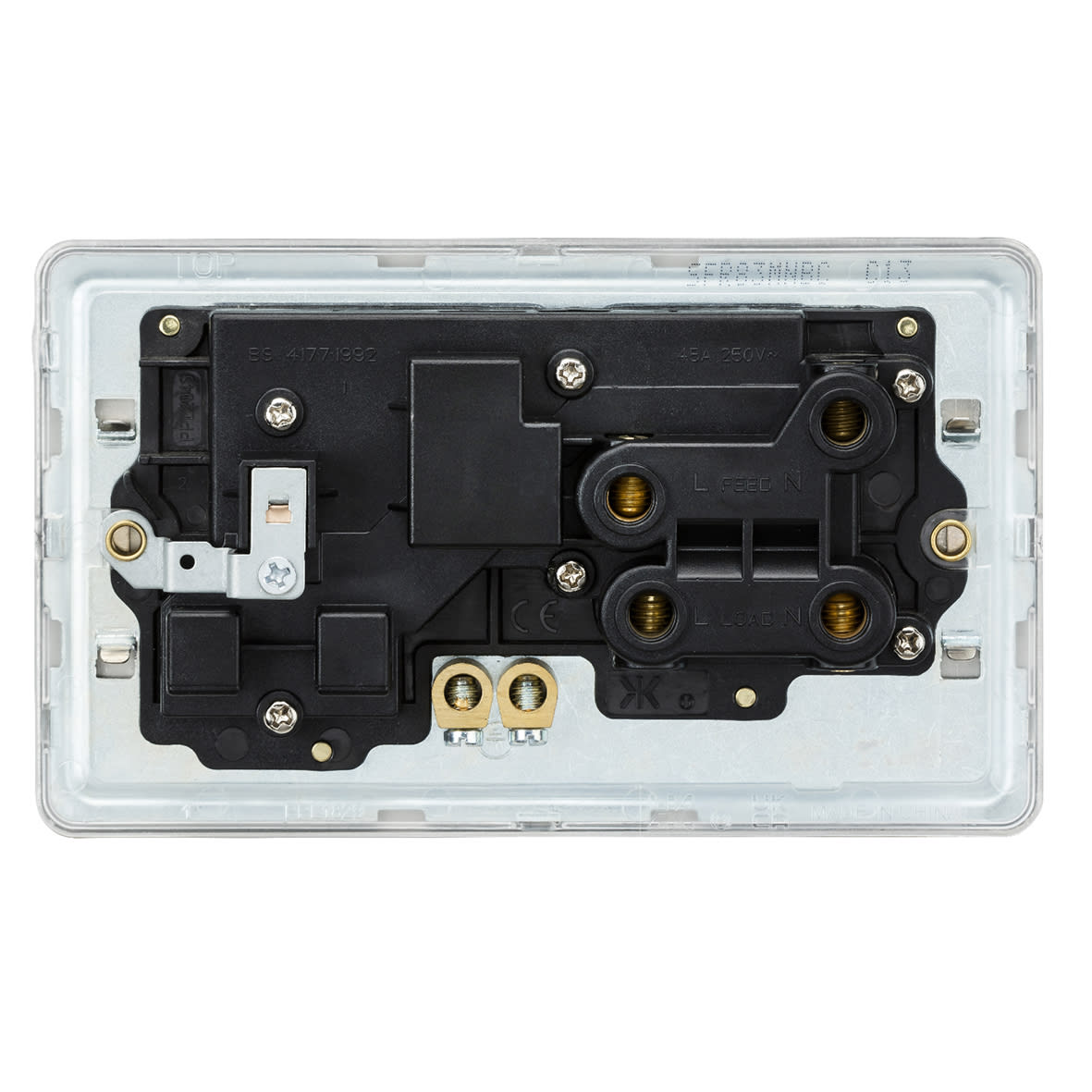 45A 2 Gang DP Cooker Switch & 13A Switched Socket with Neon - Brushed Chrome/Black - view 3
