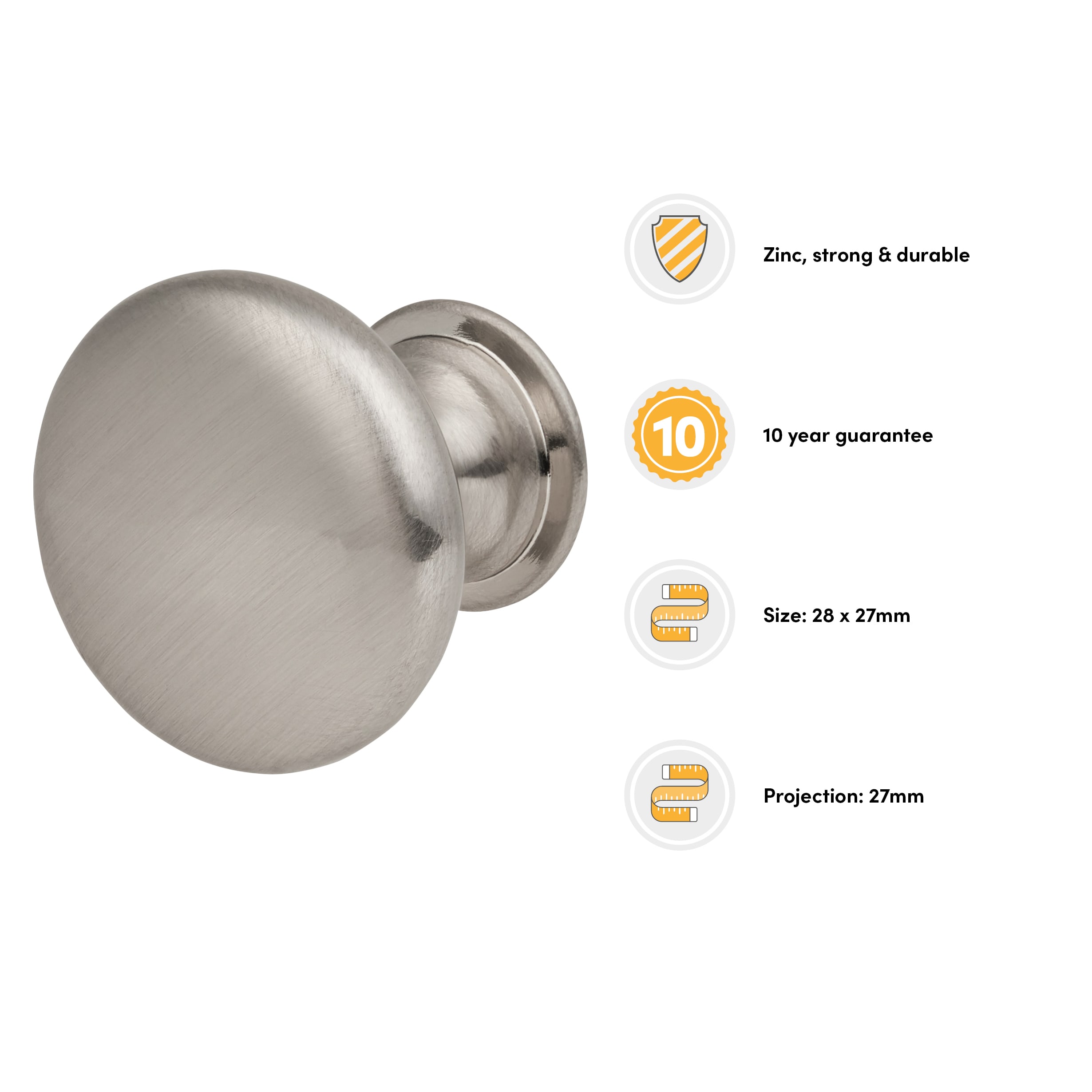Domed Round Cabinet Knob - 28mm Diameter - Satin Chrome - view 3