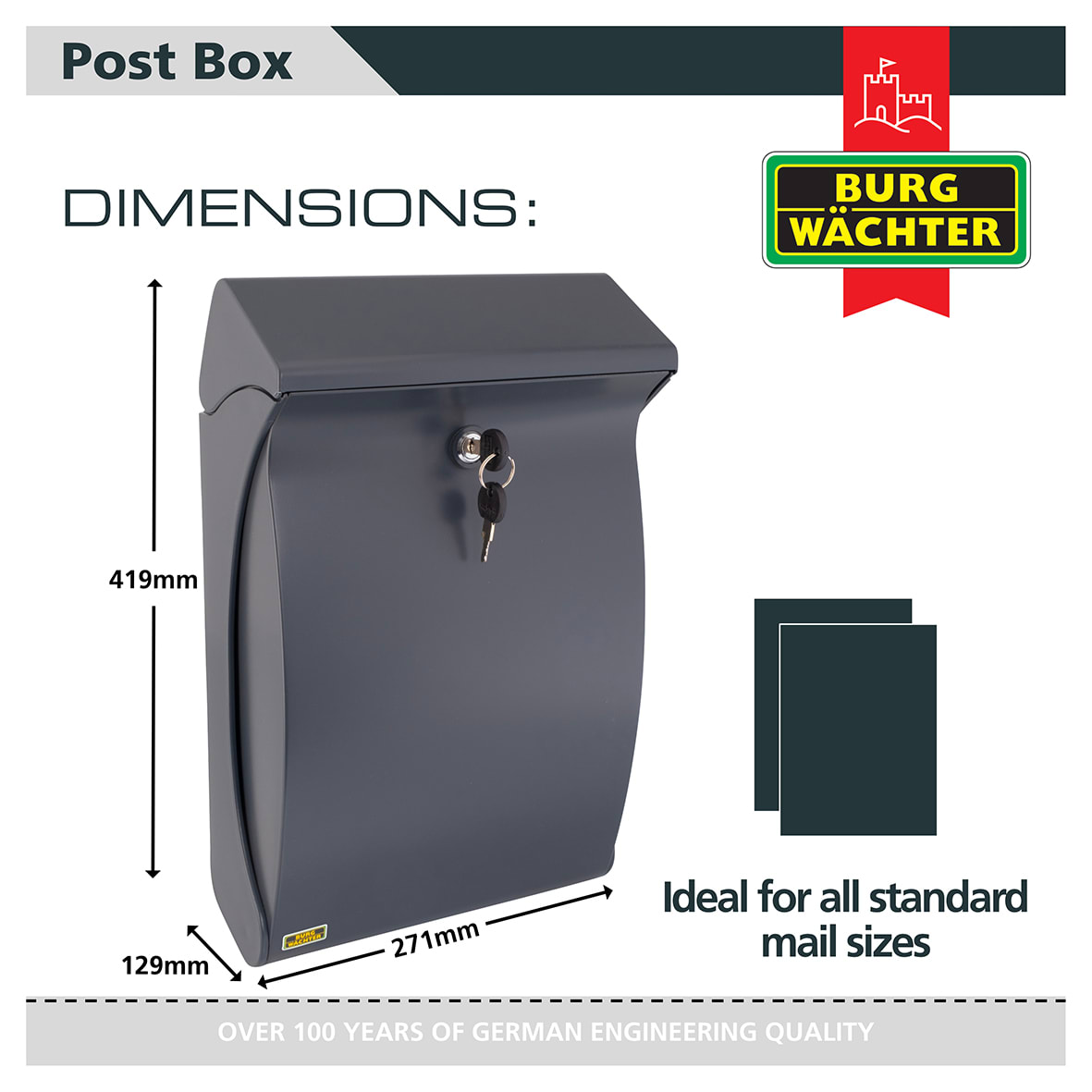 Swing Plastic Postbox - 419 x 271 x 129mm - Anthracite Grey - view 6