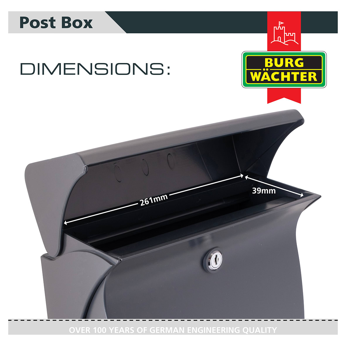 Swing Plastic Postbox - 419 x 271 x 129mm - Anthracite Grey - view 7
