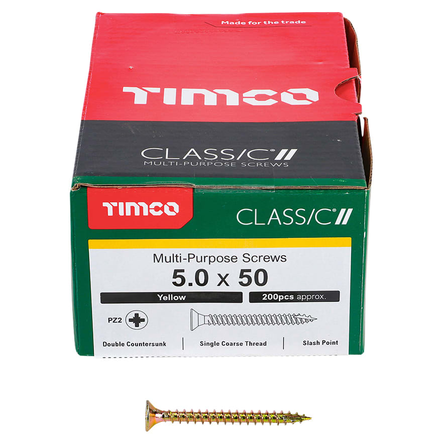 Classic Pozi Countersunk Wood Screws - 5.0 x 50mm - Yellow Zinc - Pack of 200 - view 3