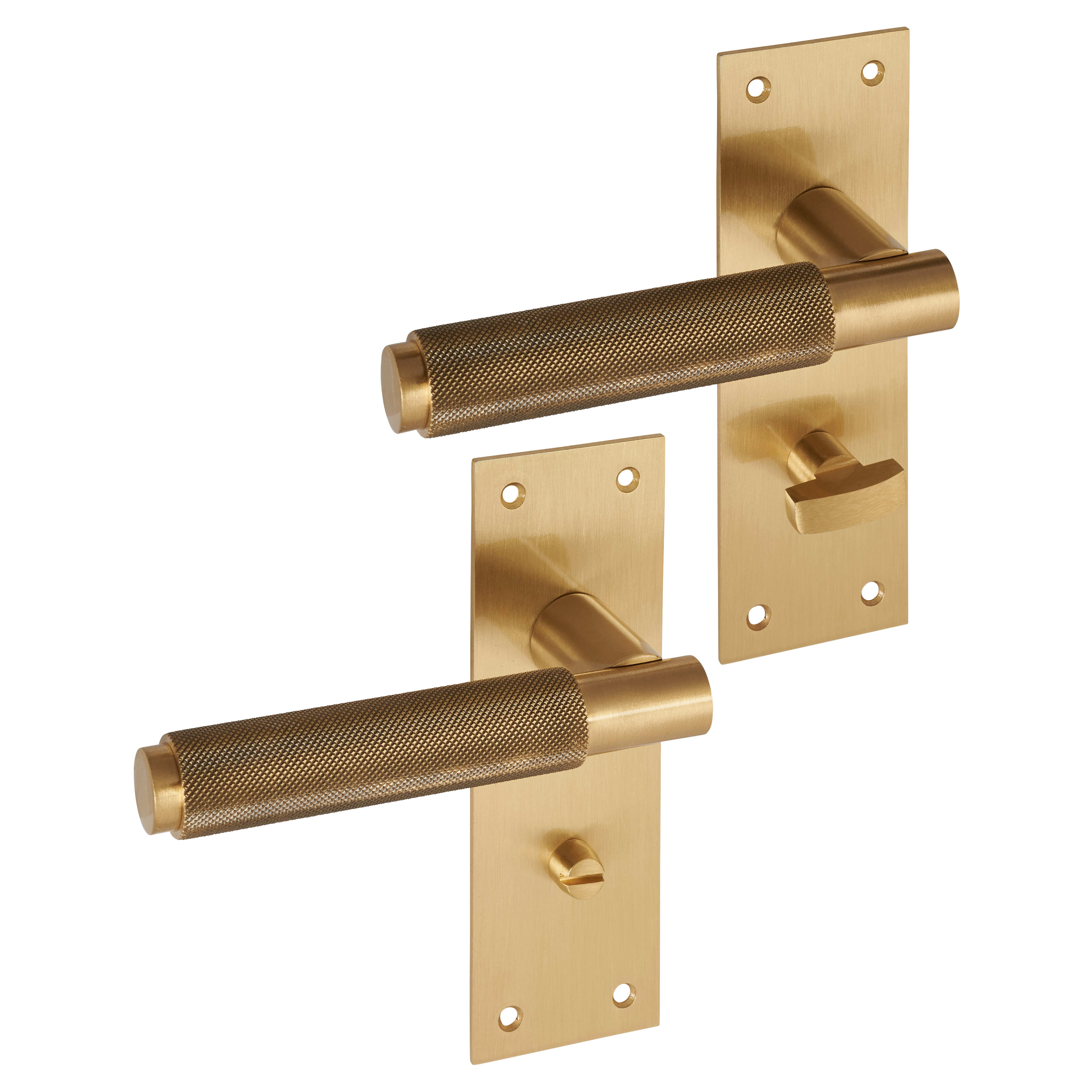 Brass Satin Brass Knurled Bathroom Door Handles - Varese Range - 130 x 55mm - view 2